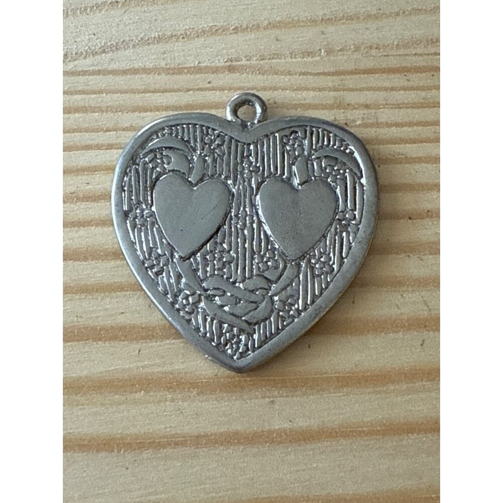 Heart-Shaped Double Heart Pendant Charm Silver Tone